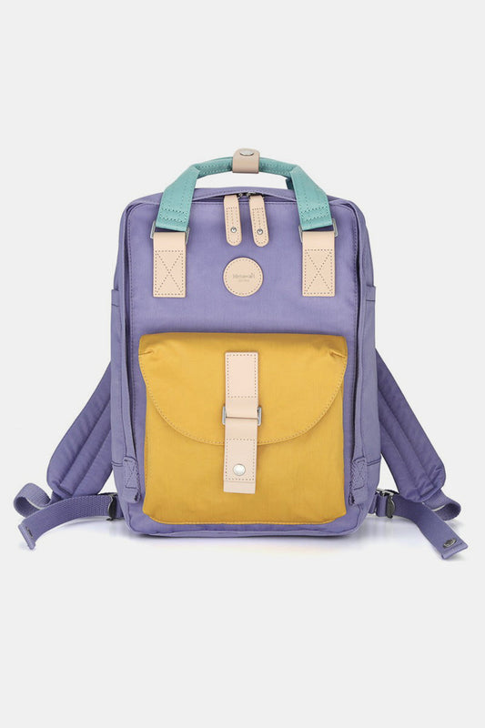 Contrast Waterproof Canvas Backpack Bag with Round Label - Purple
