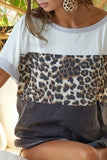 Leopard Printed Jersey Color Block Roll Up Top