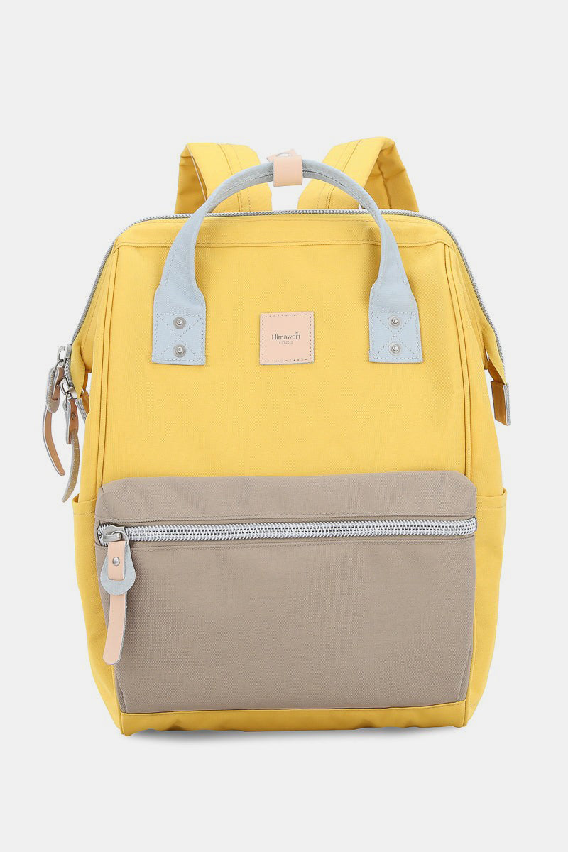 Water Resistant Canvas Backpack Bag with Side Pockets - Grey/Pink