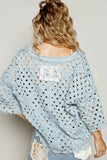 Distressed Denim V-Neck with Perforated Design