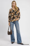 Nature-Inspired Balloon Sleeve Chiffon Blouse