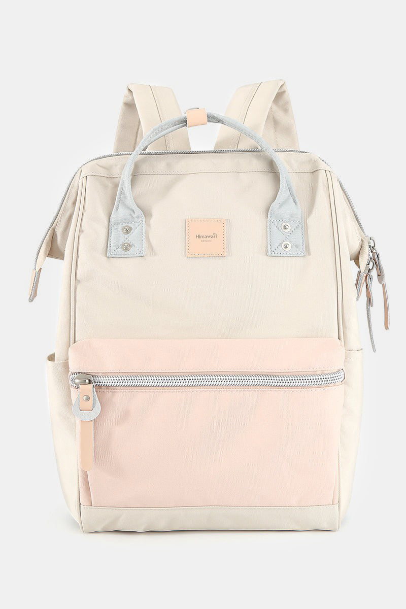 Water Resistant Canvas Backpack Bag with Side Pockets - Khaki/Cream