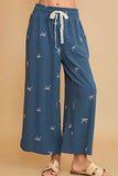 Full Size Lace Drawstring Embroidered Bow Wide Leg Pants Plus Size