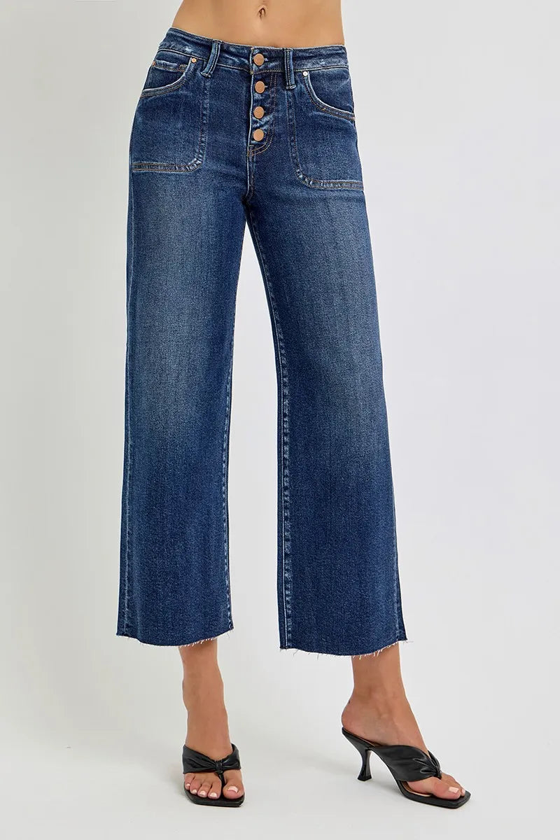Full Size High-Rise Cropped Wide-Leg Button-Fly Jeans