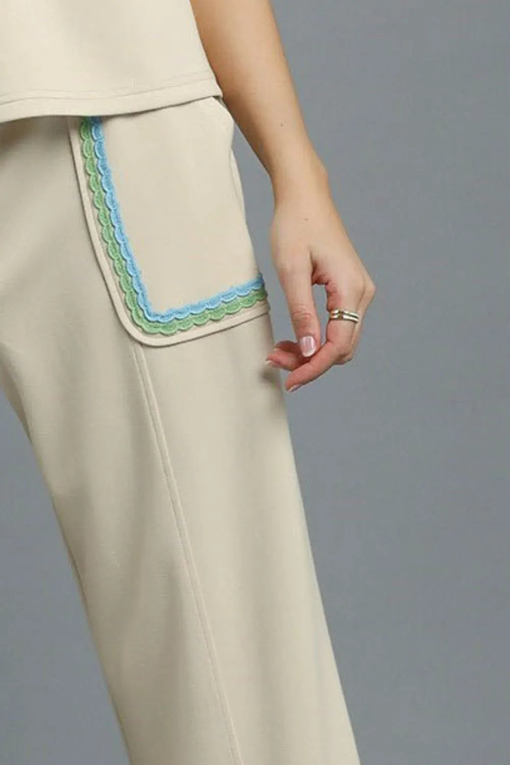 Drawstring Cargo Pants with Turquoise Accent Trim
