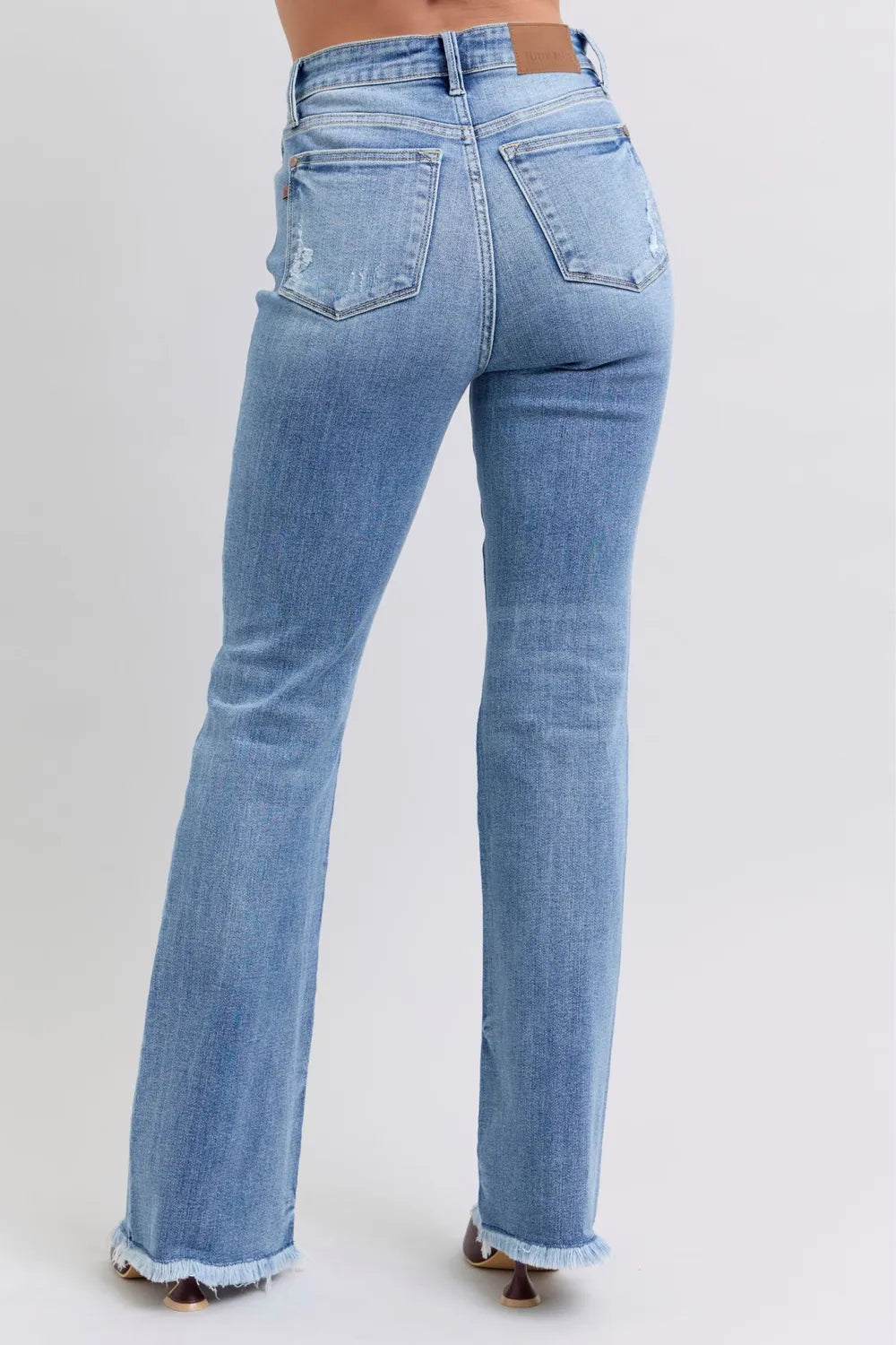 High Waist Raw Hem Vintage Bootcut Jeans