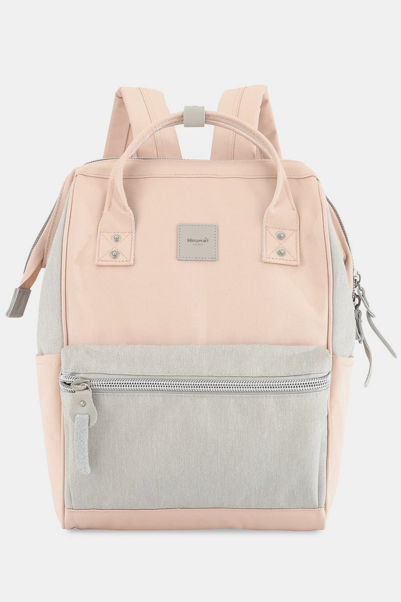 Water Resistant Canvas Backpack Bag with Side Pockets - Cream/L.Pink