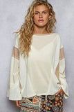 Mesh Accent Round Neck Long Sleeve Top