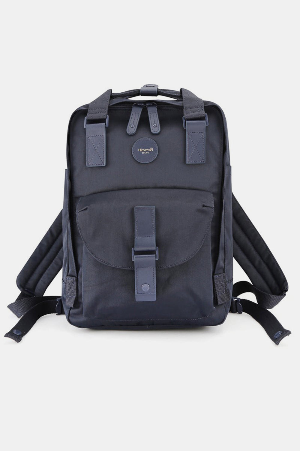 Contrast Waterproof Canvas Backpack Bag with Round Label - Navy