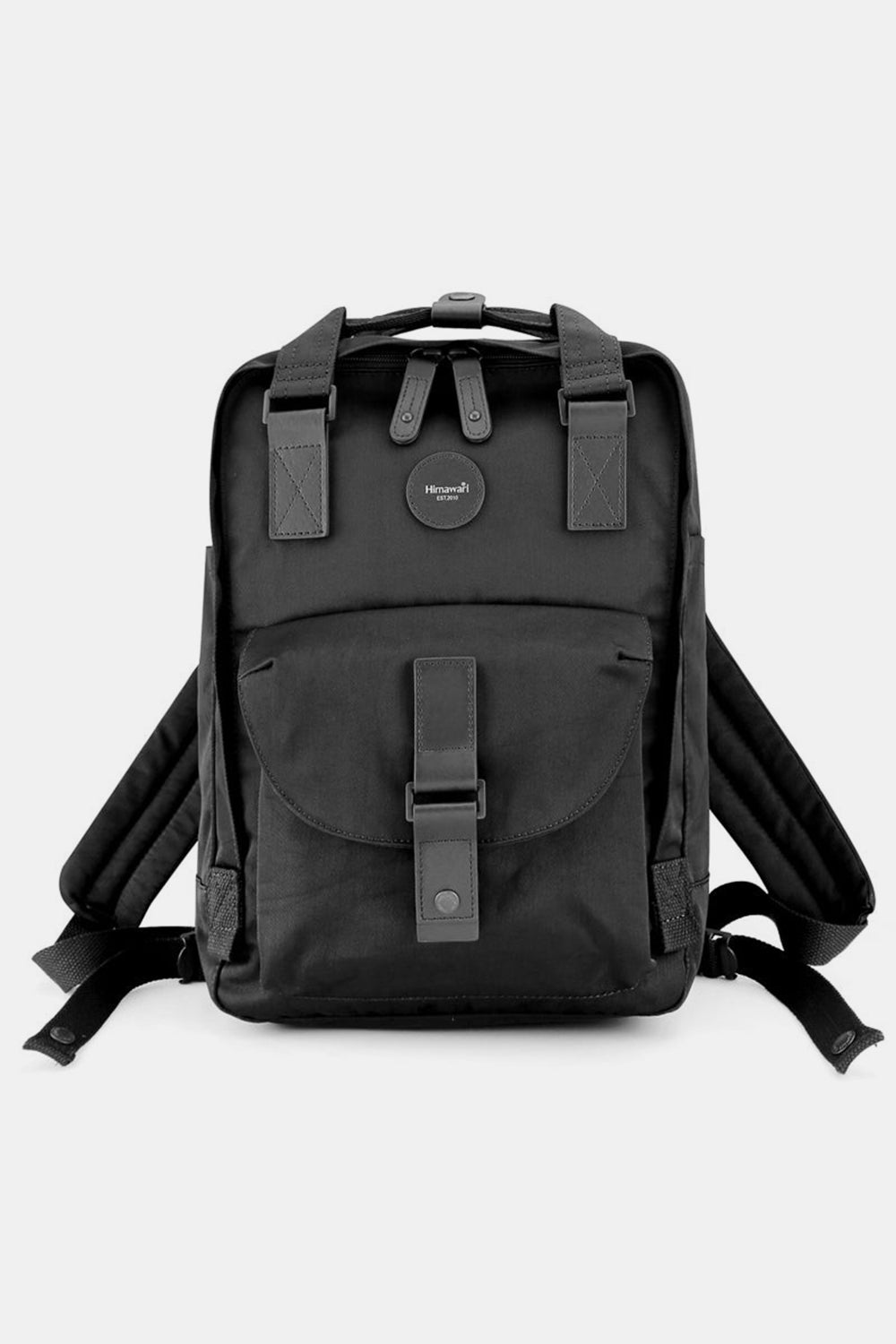 Contrast Waterproof Canvas Backpack Bag with Round Label - Black