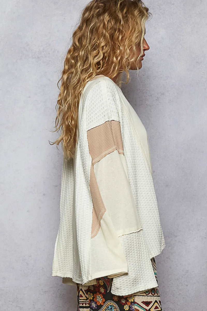 Mesh Accent Round Neck Long Sleeve Top