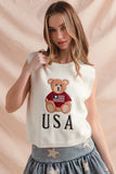Patriotic Bear Knit Vest with USA Emblem Sweater