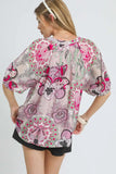 Botanical Butterfly Print Batwing Blouse