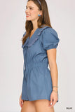 Collared Button-Front Short Sleeve Romper