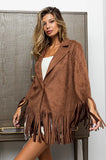 Fringed Hem Suede Blazer with Bohemian Flair