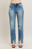 High Waist Vintage-Inspired Seam & Slit Straight-Leg Jeans