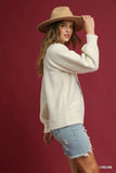 Ribbed Trim Knit Sweater with Textured Sleeves