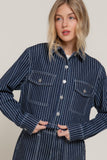 Button Front Striped Denim Cropped Jacket