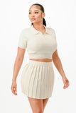 Chic Knit Polo Sweater Shirt and Skirt Ensemble
