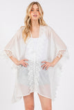Flower Pattern Trim Detail Poncho Cover Up