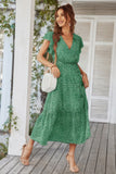 Floral V Neck Ruffle Short Sleeve High Waist Dress