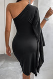 Asymmetric Hem One Shoulder Bodycon Party Dress