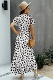 Allover Print High V Neck Low Wrap Dress