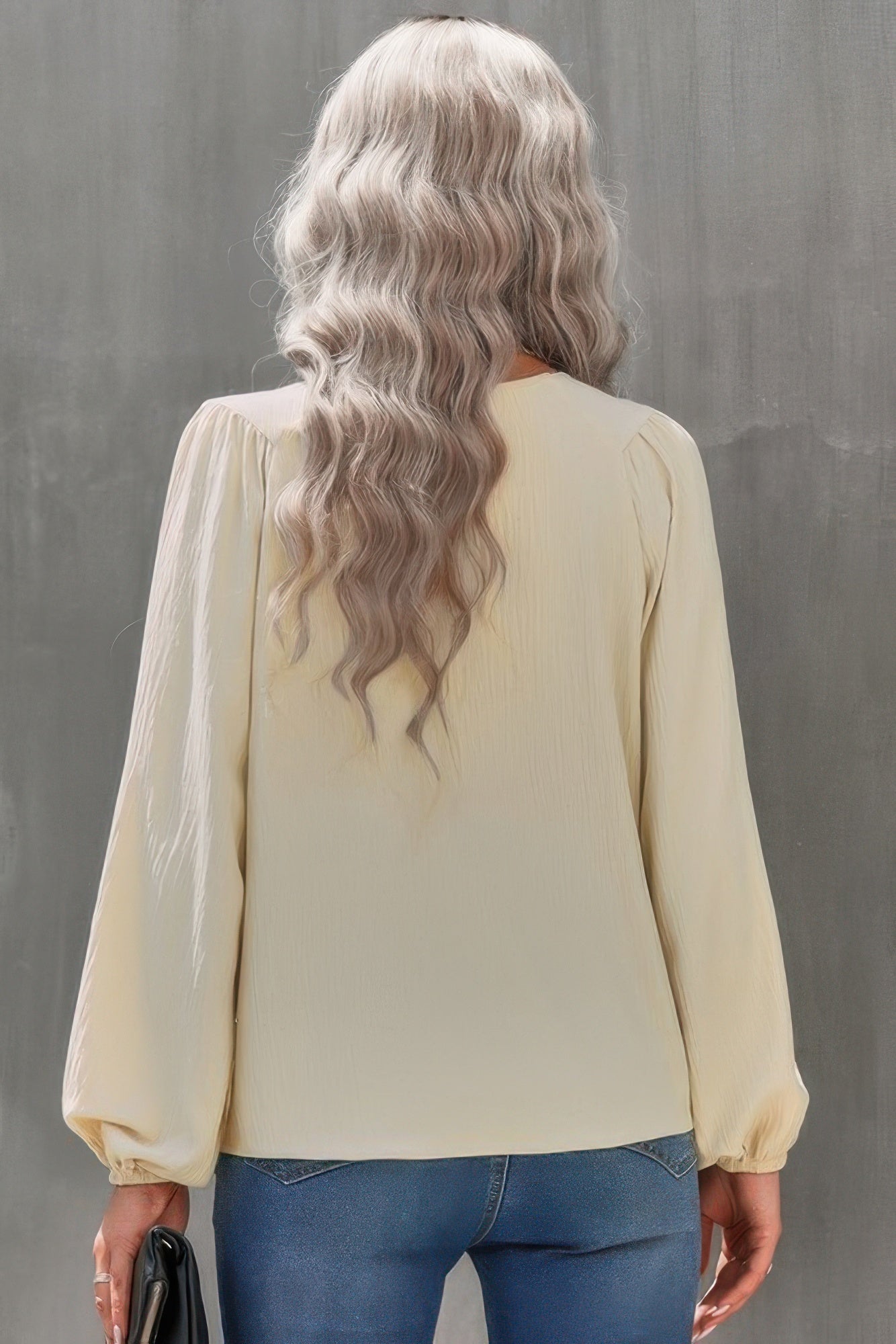 Crew Neck Solid Long Lantern Sleeve Shirt
