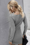 Chic Ribbed Knit Drawstring Front Fitted Dress