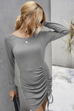 Chic Ribbed Knit Drawstring Front Fitted Dress