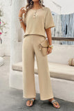 Cozy Knit Crew Neck Button Ensemble - Two-Piece Set
