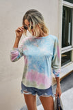 Round Neck Tie Dye Open Back Loose Sweatshirt