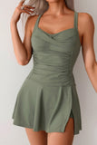 Ruched Crossover One-Piece Sleeveless Swimwear