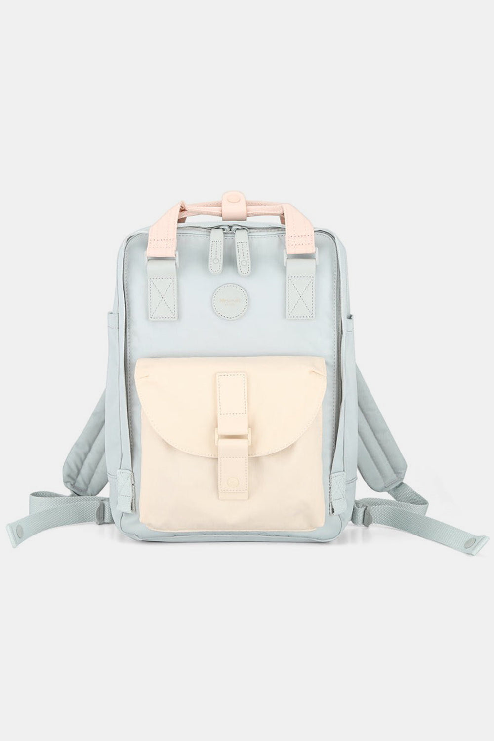 Contrast Waterproof Canvas Backpack Bag with Round Label - Blue