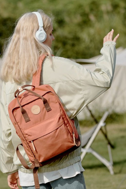 Waterproof Canvas Backpack Bag with Side Pockets - Orange