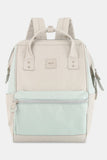 Water Resistant Canvas Backpack Bag with Side Pockets - Cream/L.Blue