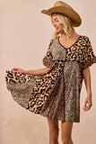 Leopard Prints Mix and Match Short Sleeves Dress
