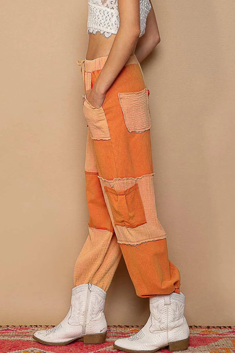 Patchwork Cargo Joggers with Drawstring Waist