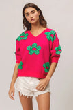 Cactus Knit V-Neck Pullover Sweater