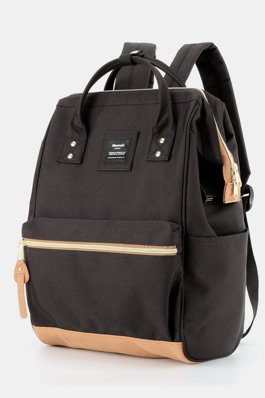 Contrast Waterproof Canvas Backpack Bag with Side Pockets - Black