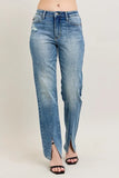 High Waist Vintage-Inspired Seam & Slit Straight-Leg Jeans