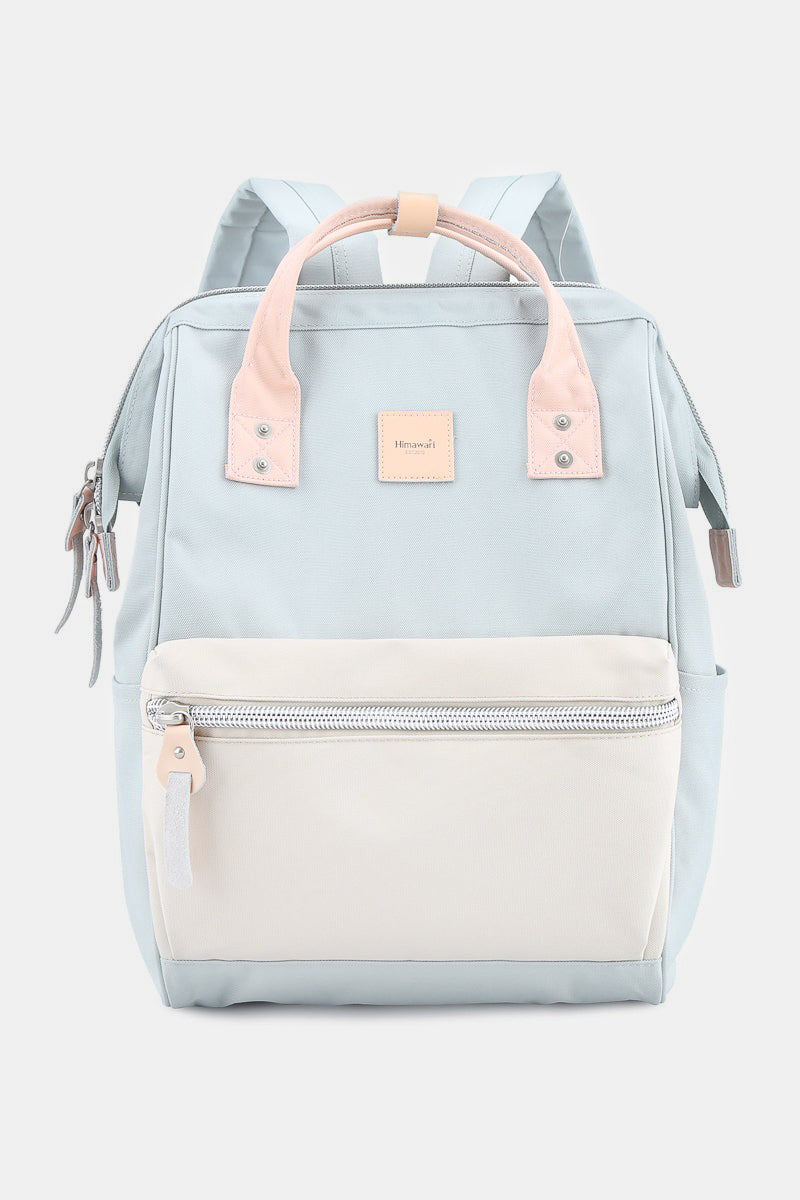 Water Resistant Canvas Backpack Bag with Side Pockets - Cream/Green