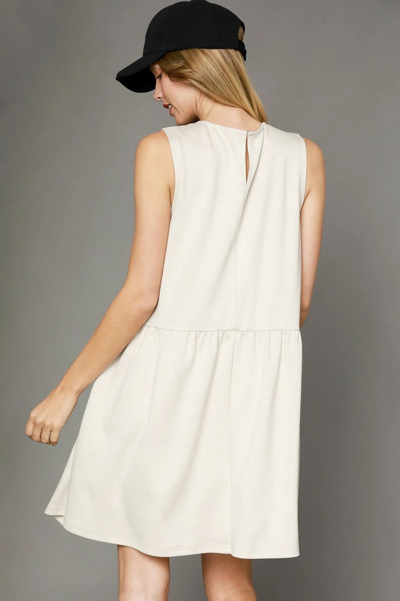 Relaxed Fit Sleeveless Mini Dress with Drawstring Waist