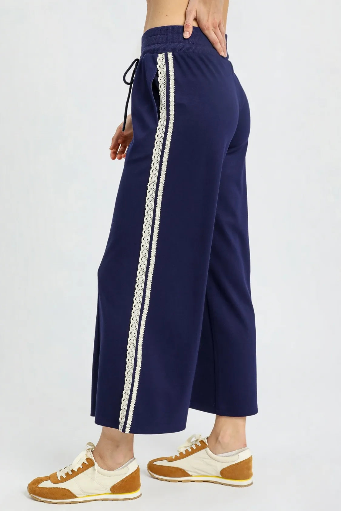 Relaxed Fit Pants with Lace Detail
