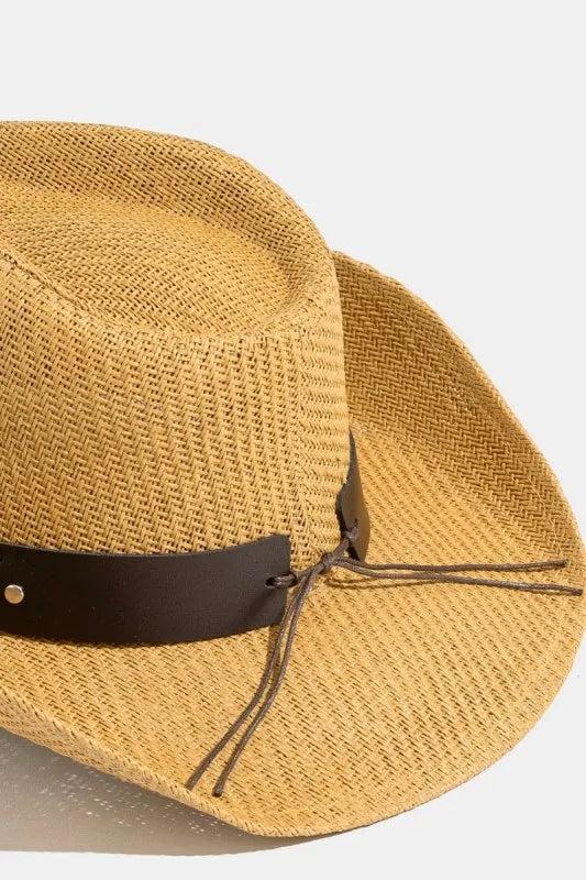 Bull Head Strap Studded Straw Cowboy Hat