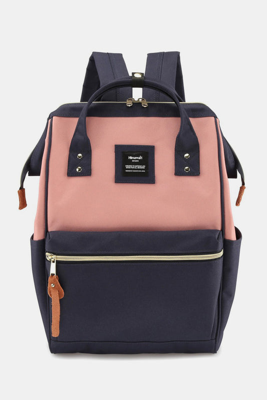 Waterproof Canvas Backpack Bag with Side Pockets - A-Navy/Pink