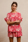 Tropical Palm Ruffled Sleeve Blouse