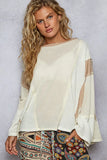 Mesh Accent Round Neck Long Sleeve Top