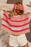 Mesh Accent Striped Pullover Sweater