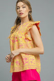 Floral Ruffle V-Neck Cap Sleeve Top